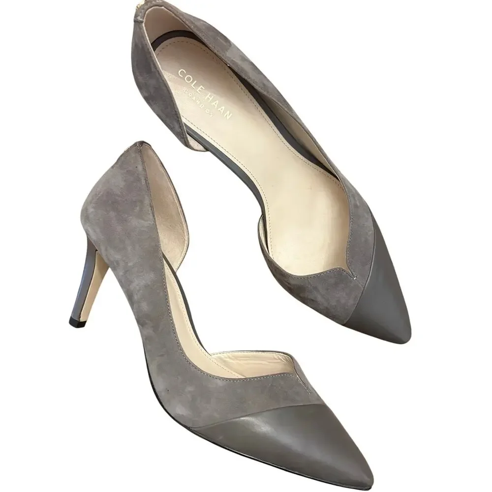 Cole Haan Grey Suede and Leather D’Orsay Heels 8 - Picture 1 of 9